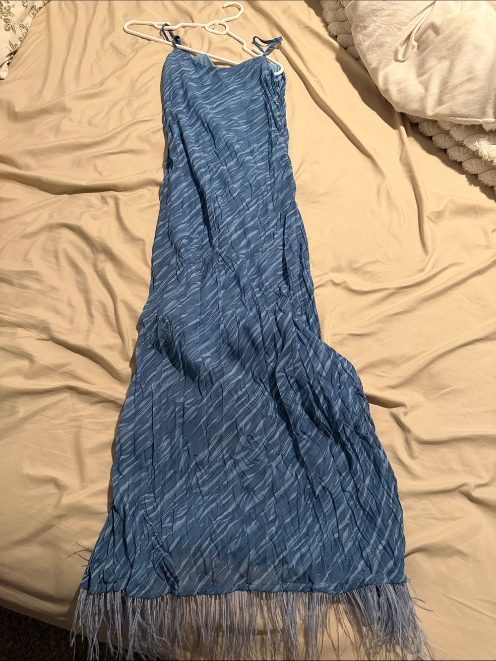 Moon River Blue Strappy Fringe Maxi Dress